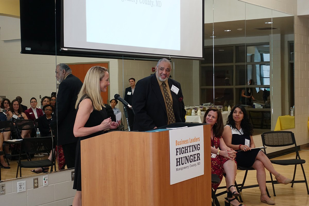 Crystal Townsend, President of the Healthcare Initiative Foundation, moderates a panel at the launch of Business Leaders Fighting in Silver Spring, MD.